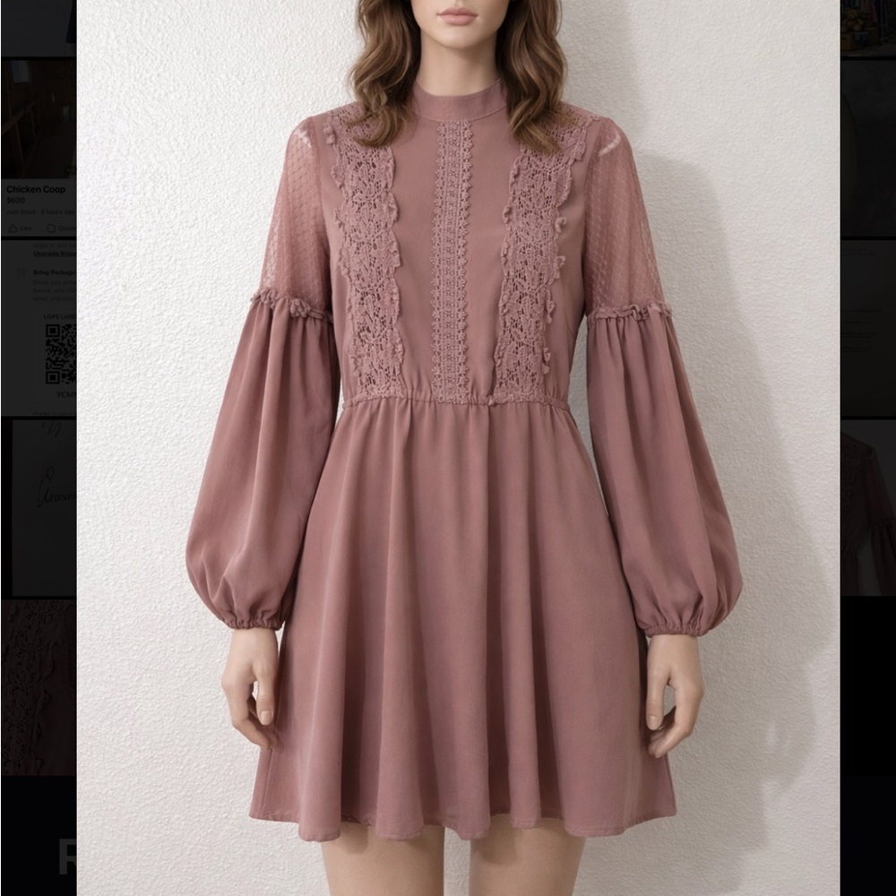 Vintage Dusty Rose Lace-Trim Babydoll Dress XL